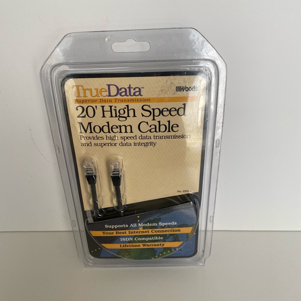 Woods True Data 20 Foot High Speed Modem Cable No. 25004 vintage 1998 NOS
